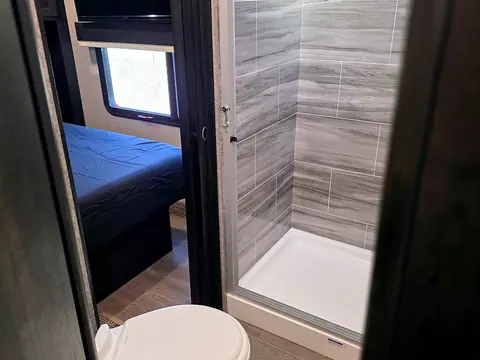 Close-up of walk-in shower interior