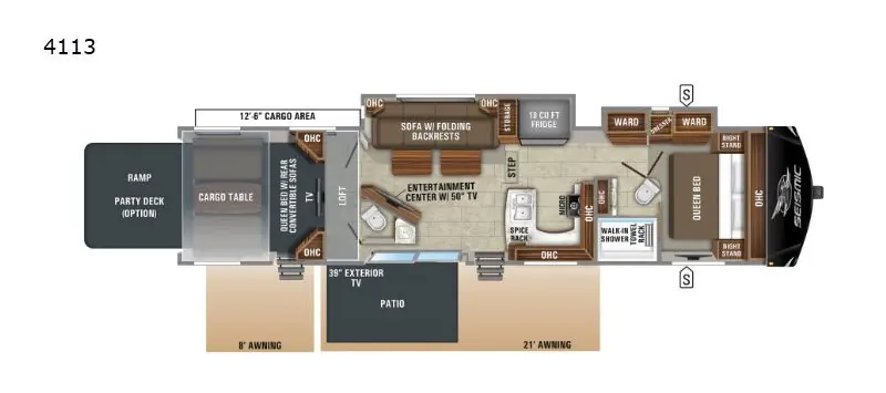 Floor plan of the 2020 Jayco Seismic 4113